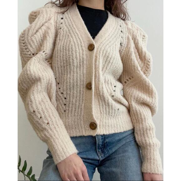 Ulla Johnson Emmy Cardigan Puff Sleeve Alpaca Blend in Dawn/Cream Size Small - Picture 10 of 10